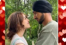 Indian cricketer Arshdeep Singh posing with Punjabi actress and model Samreen Kaur in photos shared on Instagram, sparking excitement among fans.